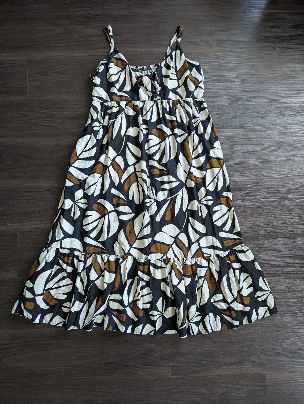 Tabitha Brown for Target Linen Blend Maxi Dress XL Black Brown Leaf Print Boho